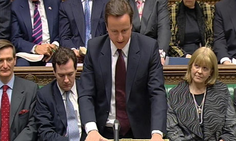 Conservative party leader David Cameron speaks during Prime Minister's Questions