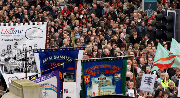 Belfast peace rally: Some of the thousands of people who gathered at Belfast City Hall