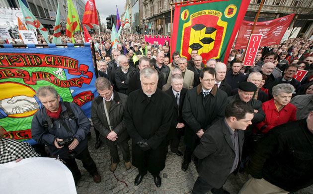 Belfast peace rally: Thousands of people during a silent protest at Belfast City Hall