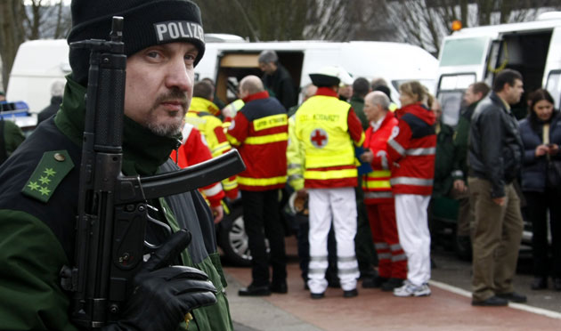 Germany school shooting: Police and paramedics at the Albertville school after a shooting incident