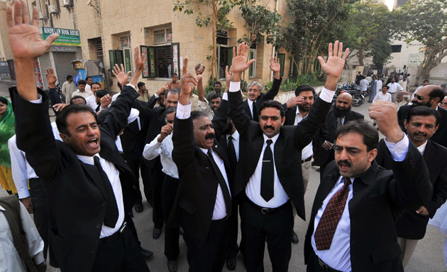 Pakistan lawyers protest: Pakistani anti-government lawyers gather for a protest. 