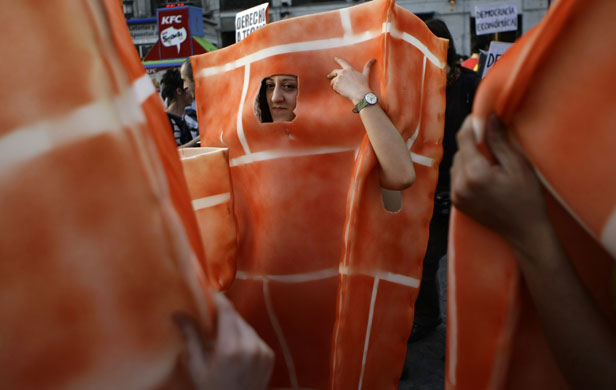 24 hours in pictures: Madrid, Spain: Demonstrators protest against the lack of affordable housing