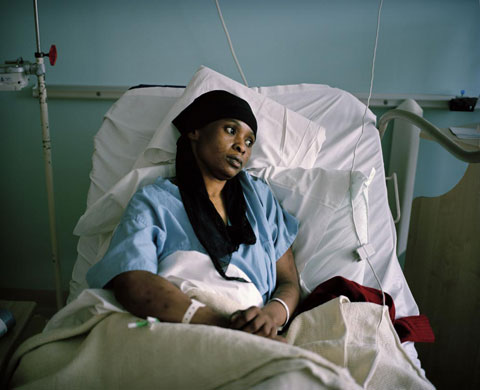 Asylum seekers: Asylum seeker Geraldine, from Zimbabwe in hospital in London. 