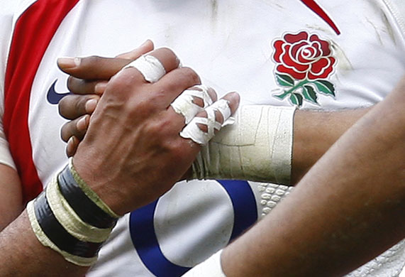 Rugby union: England's Delon Armitage celebrates