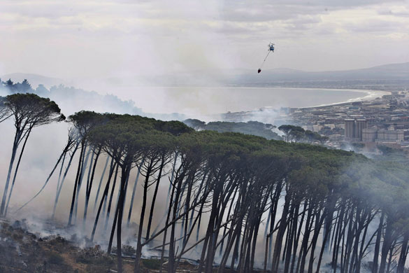 fire on Table  Mountain: Table Mountain fire in  Cape Town, South Africa