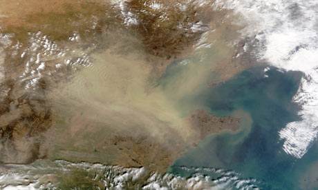 Satellite view of sandstorm over North-Eastern China