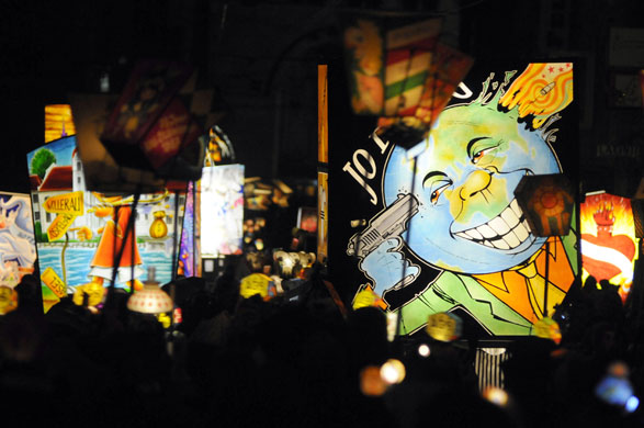 2 March 2009: Basel, Switzerland: Pariticipants wear lanterns during Morgestraich