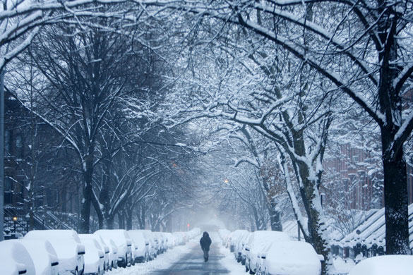 Snowstorm in US: A man makes his way down a street in the early morning in New York