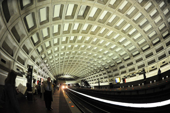 25 March 2009: Washington DC, US: A train pulls into the McPherson Square station