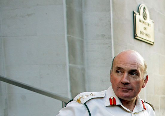 Fantasy boardroom: General Sir Richard Dannatt speaks to the media outside the MOD in London.
