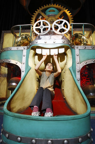 Wallace and Gromit: A child poses in an interactive exhibit