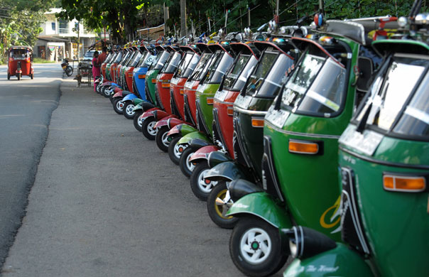 24 hours in pictures: Kadjugama village, Sri Lanka: Three-wheeler taxis for sale.
