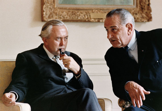 Presidents and PMs: President Lyndon B Johnson in duscussion PM Harold Wilson.1966