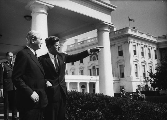 Presidents and PMs: President John F Kennedy with PM Harold MacMillan at the White House. 