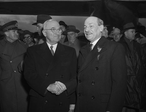 Presidents and PMs: President Truman with British PM Clement Attlee at Washington airport 1950.