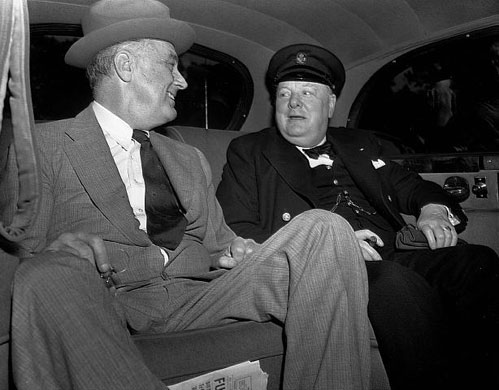 Presidents and PMs: PM Churchill arrives at the White House with President Roosevelt, 1943