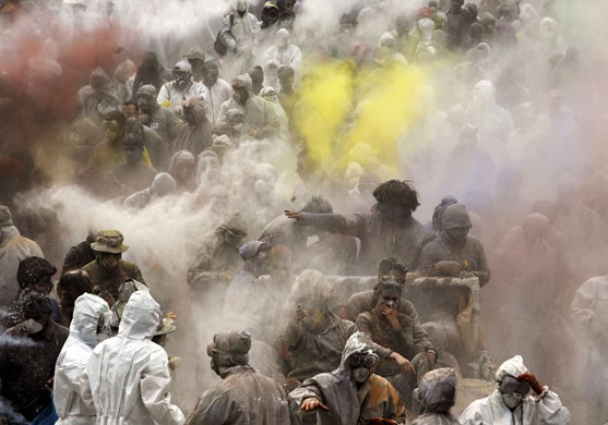 3 March 2009: Galaxidi, Greece: People participate in the 'flour war'