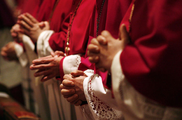 3 March 2009: Hamburg, Germany: Bishops pray during a service at the 'Marien Dom' church
