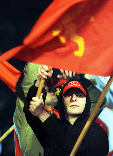 3 March 2009: Ohrid, Macedonia: A supporter of Georgi Ivanov