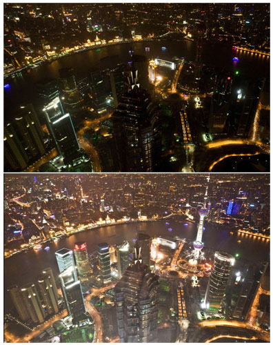 Earth Hour: Bund of Shanghai, China during Earth Hour 
