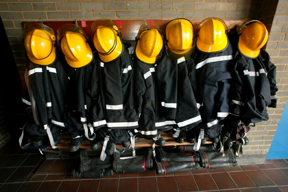 Firefighter uniforms: Firefighters' uniforms at Brentwood Fire Station in 2002