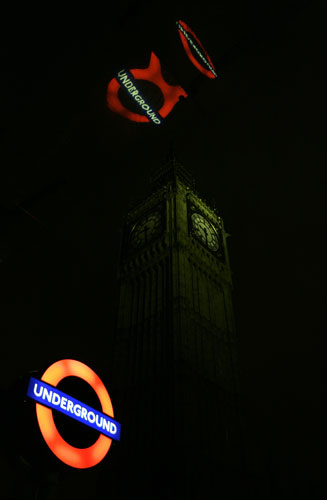 Earth Hour: The landmark St. Stephens tower of the Houses of Parliament, London, UK