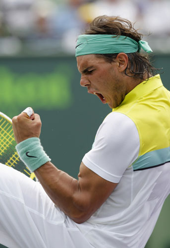 Sport: 24 hours: Rafael Nadal of Spain celebrates winning a point