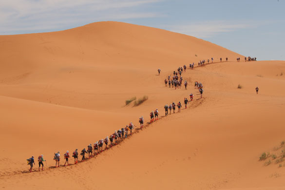 Sport: 24 hours: Competitors take part in the Marathon des Sables in the Sahara desert