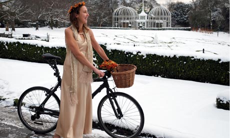 Kristie Naimo and her bicycle at her green wedding in November 2007
