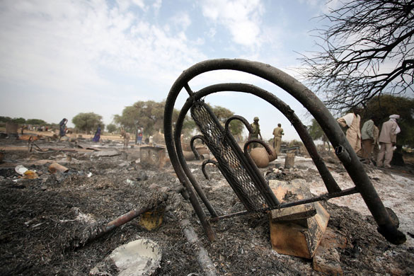 Darfur atrocities: Houses destroyed in heavy fighting in Muhajariya, southern Darfur, in 2007.
