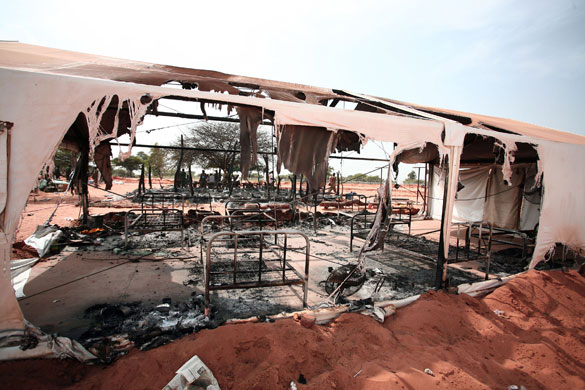 Darfur atrocities: A destroyed dormitory at African Union camp in Haskanita, Sudan