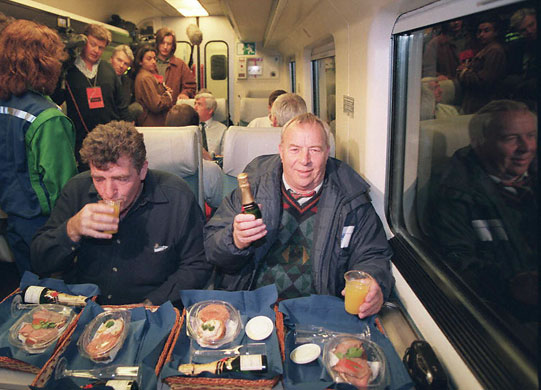 Eurotunnel : British truckers on the opening day of Eurotunnel freight services