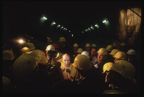 Eurotunnel : Francois Mitterrand Visits the English Channel Tunnel Construction Site