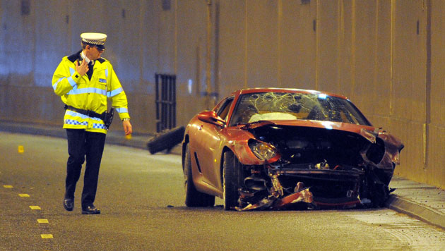 Ronaldo's season: Ronaldo's Ferrari lies wrecked in a tunnel after a crash