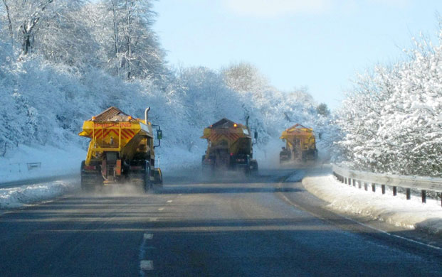 Snow in March: Highways Agency snow ploughs clearing the A30 at Whiddon Down.