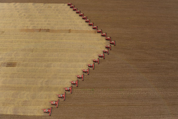 24 hours in pictures: Tractors harvest soybeans in Brazil 