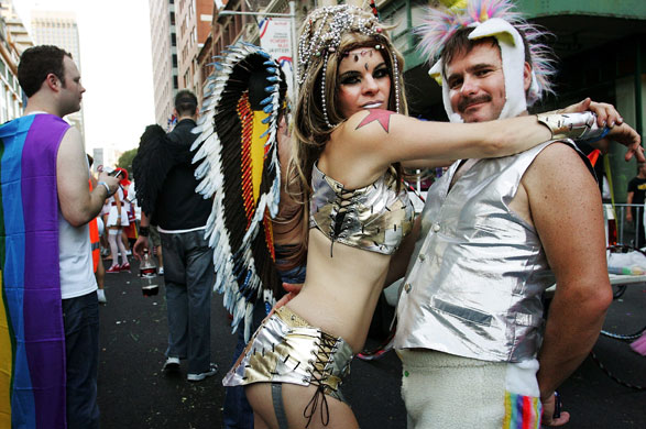 8 March 2009: People assemble for the start of the Sydney Gay and Lesbian Mardi Gras