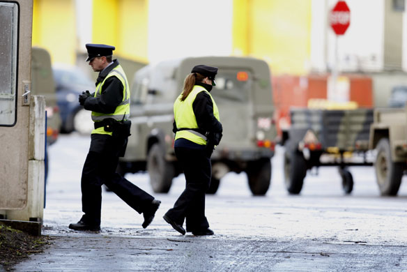 Northern Ireland shooting: Security at the entrance to the Massereene army barracks