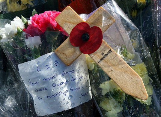 Northern Ireland shooting: Flowers and cards left outside Massereene Army Base