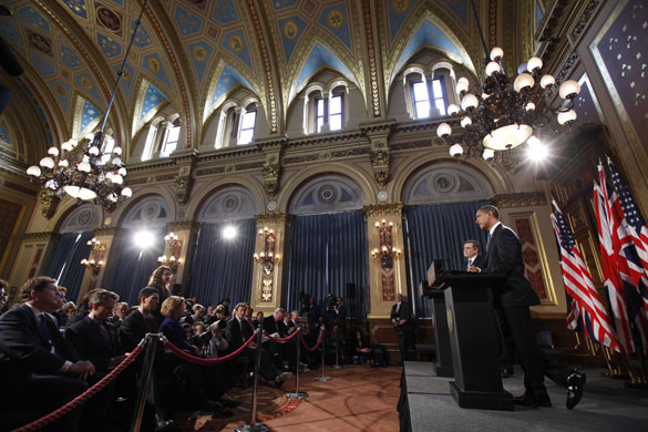Obama goes to downing st: Barack Obama and Gordon Brown at a press conference