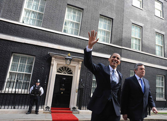 Obama goes to downing st: Gordon Brown and Barack Obama leave 10 Downing Street in London