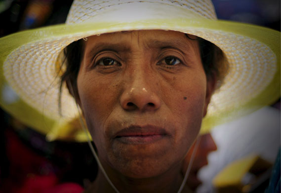 1 April 2009: Guatemala City, Guatemala: A woman participates in a protest
