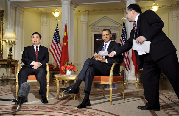 G20 summit: Barack Obama: President Barack Obama talks to Chinese President Hu Jintao