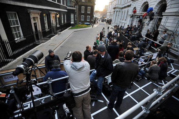 The Media at G20: The press gather outside 10 Downing Street