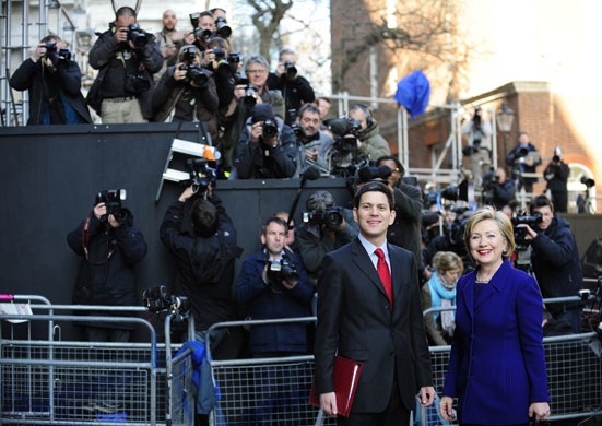 The Media at G20: David Miliband and Hillary Clinton arrive at 10 Downing Street