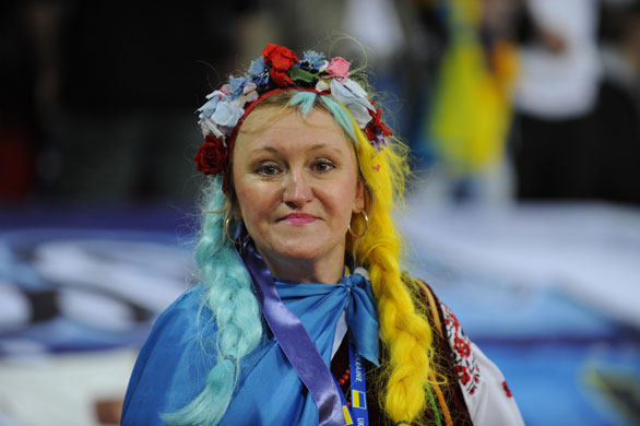 England v Ukraine: A colourful Ukraine fan.