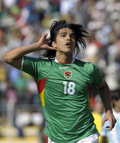 World Cup 2010 Qualifiers: Striker Marcelo Martins celebrates after scoring