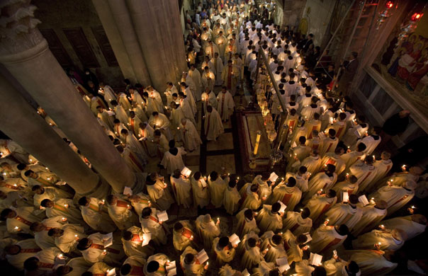 Eyewitness: Catholic clergy in the Church of the Holy Sepulchre in Jerusalem.