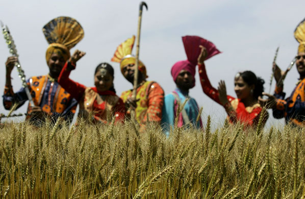 24 hours in pictures: Kokadwala village, India: People in traditional attire perform Bhangra