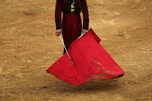 Bullfight season starts: Bullfighter Javier Conde prepares to perform a pass during a bullfight 